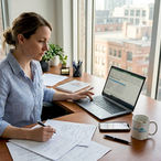 Owner checks marketing checklist in city office