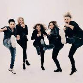 fam jam photo of 5 dancers kicking and punching