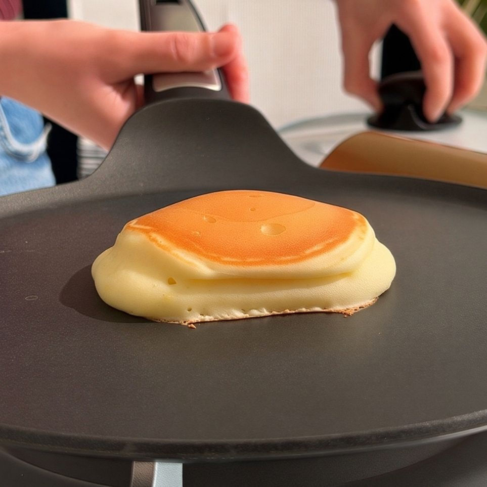Un pancake senza farina mentre cuoce sulla padella