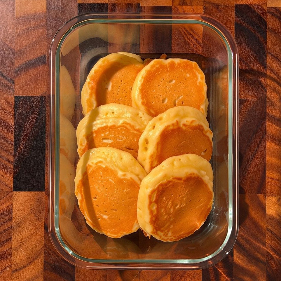 Pancake conservati in un contenitore ermetico. Consiglio di Pancake Eden.