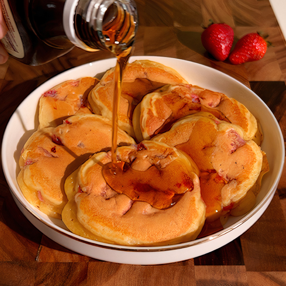 Un piatto di pancake morbidi banana e fragole