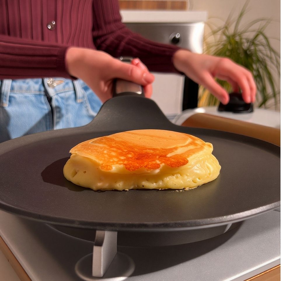 Un pancake pizza mentre cuoce sulla padella