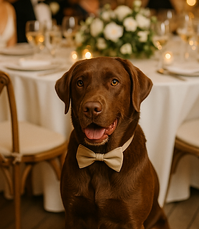 brown labrador in bowtie
