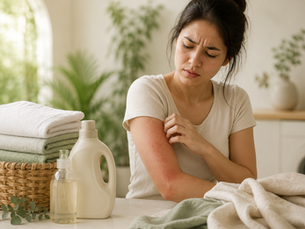 woman getting rash from cheap laundry detergents