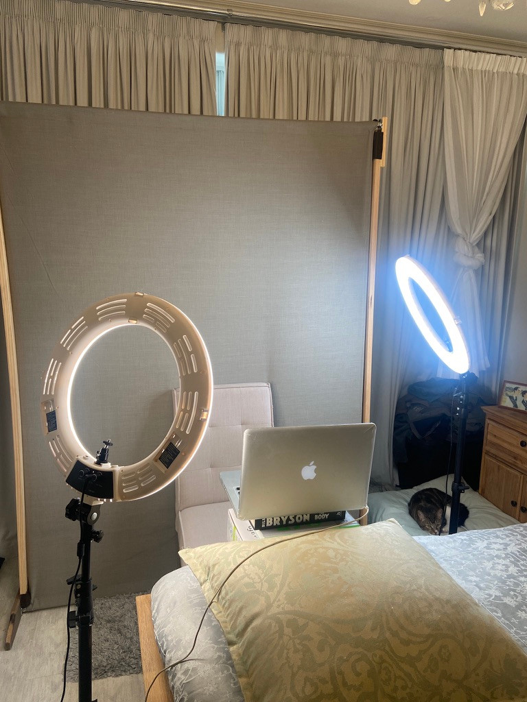 A self tape audition set up at home for an audition for a movie.