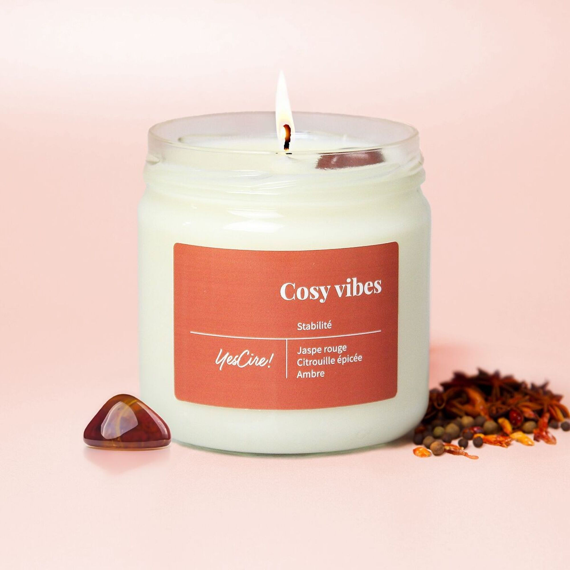 Cosy vibes | Bougie jaspe rouge "stabilité"