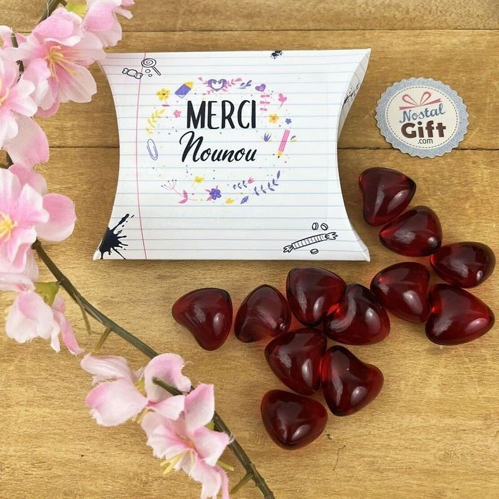 Boîte "Merci Nounou" - Perle de bain coeur senteur fraise x 12
