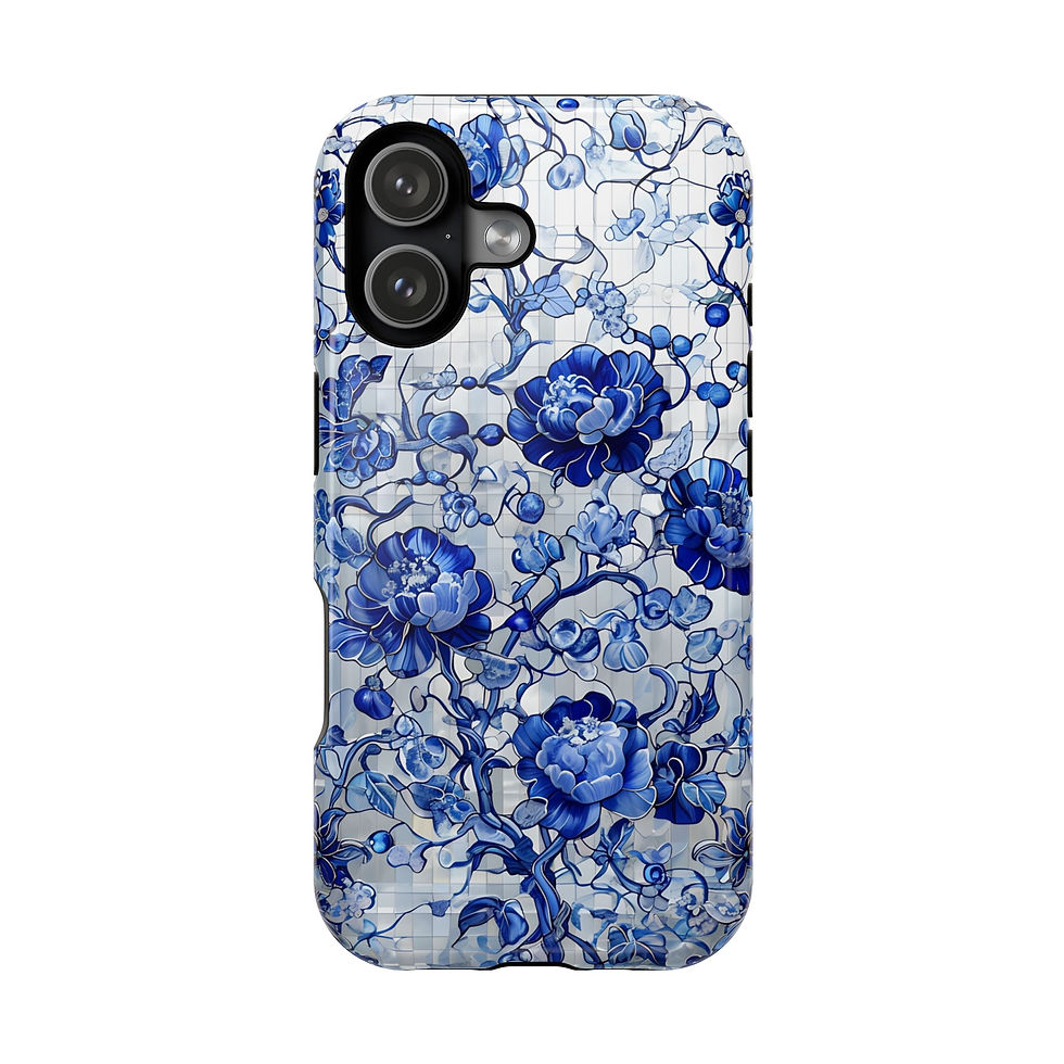 Thumbnail: Floral Magnetic Tough Case for iPhone - Stylish Blue Design