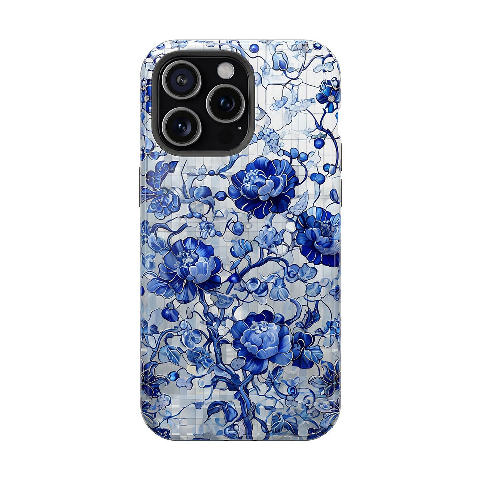 Thumbnail: Floral Magnetic Tough Case for iPhone - Stylish Blue Design