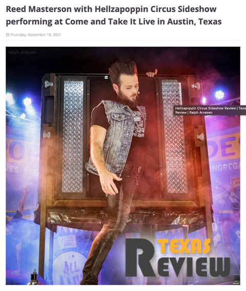 Reed Masterson illusionist on tour with Hellzapoppin Circus Sideshow