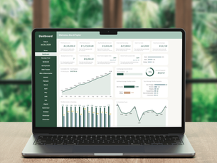 A digital Couples Budget Planner displayed on a laptop, tablet, and smartphone. The design features a green and beige app-like Excel interface with badges highlighting 50/30/20 tracking, automated dashboards, and shared household goals.