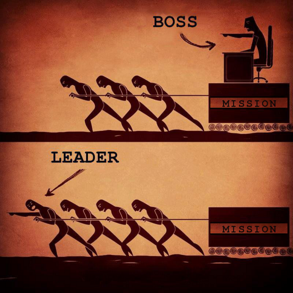 A picture that shows the difference between a boss and a leader