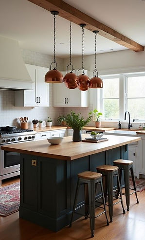 Functional round kitchen island with a polished surface, designed to enhance kitchen flow and provide ample workspace.
