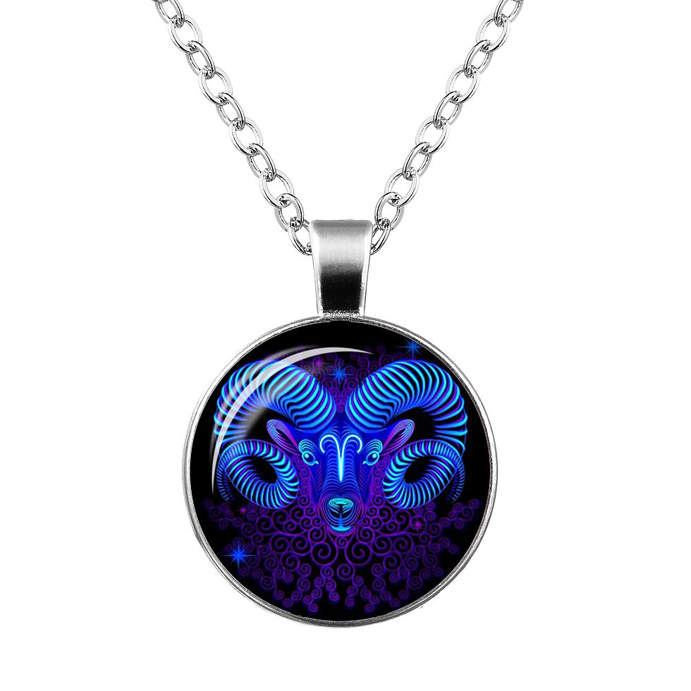 Thumbnail: Twelve Constellation Time Gemstone Glass Pendant Necklace