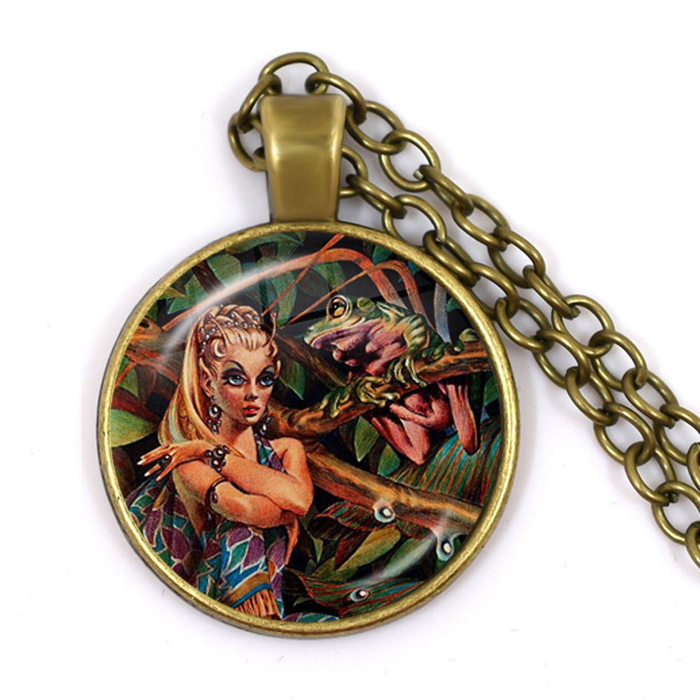 Thumbnail: Vintage Frog Fairy Pendant Necklace Glass