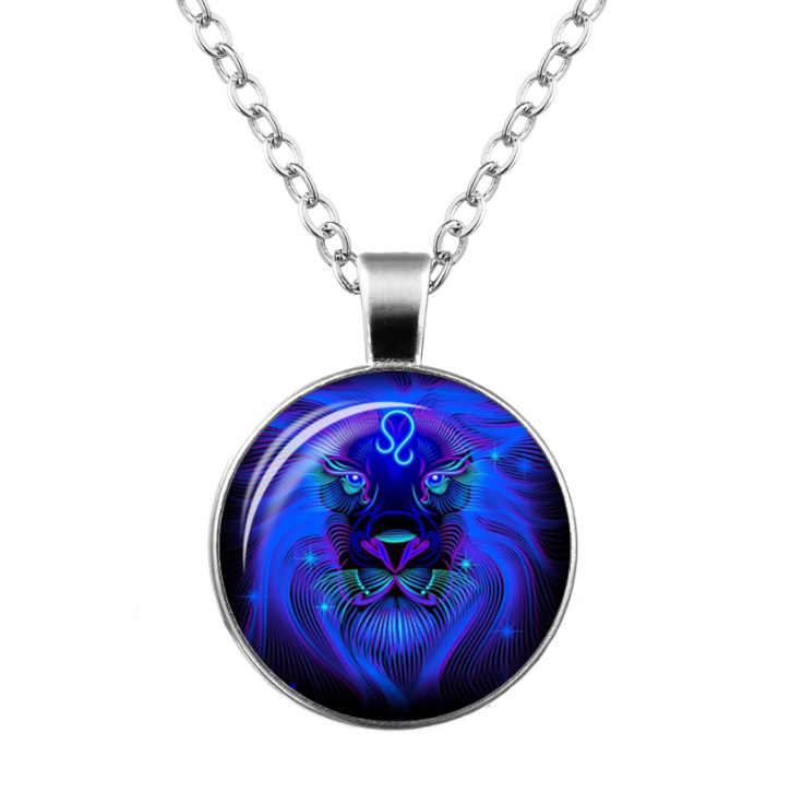 Thumbnail: Twelve Constellation Time Gemstone Glass Pendant Necklace