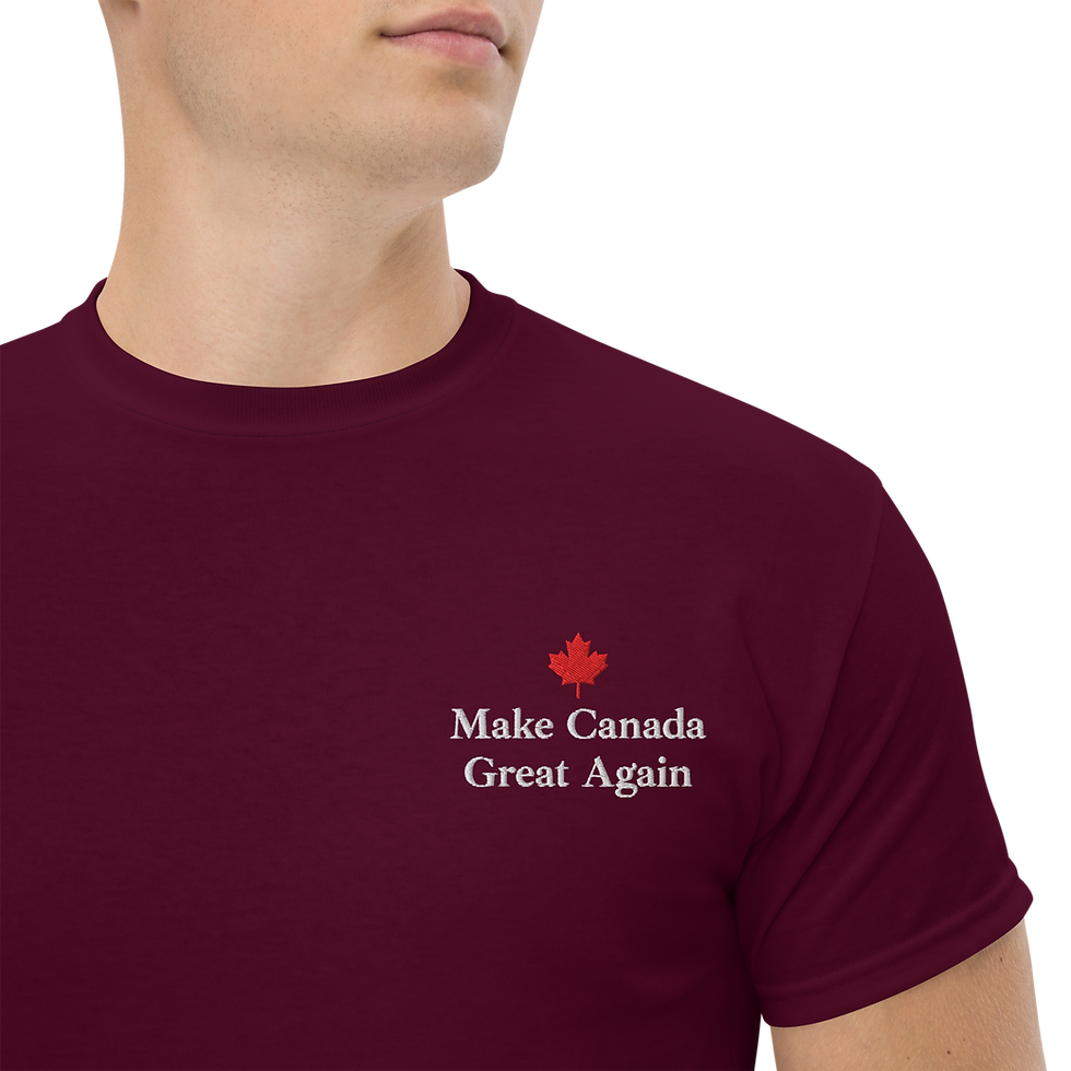Male Model Wearing Make Canada Great Again Embroidered Maroon Classic Tee - Front View