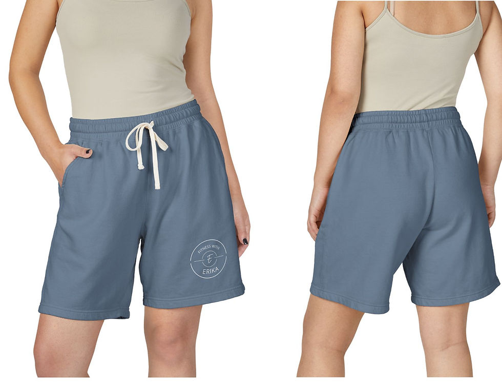 Thumbnail: Fitness With Erika Unisex Sweat Shorts | Lightweight Fleece Blue Jean 1