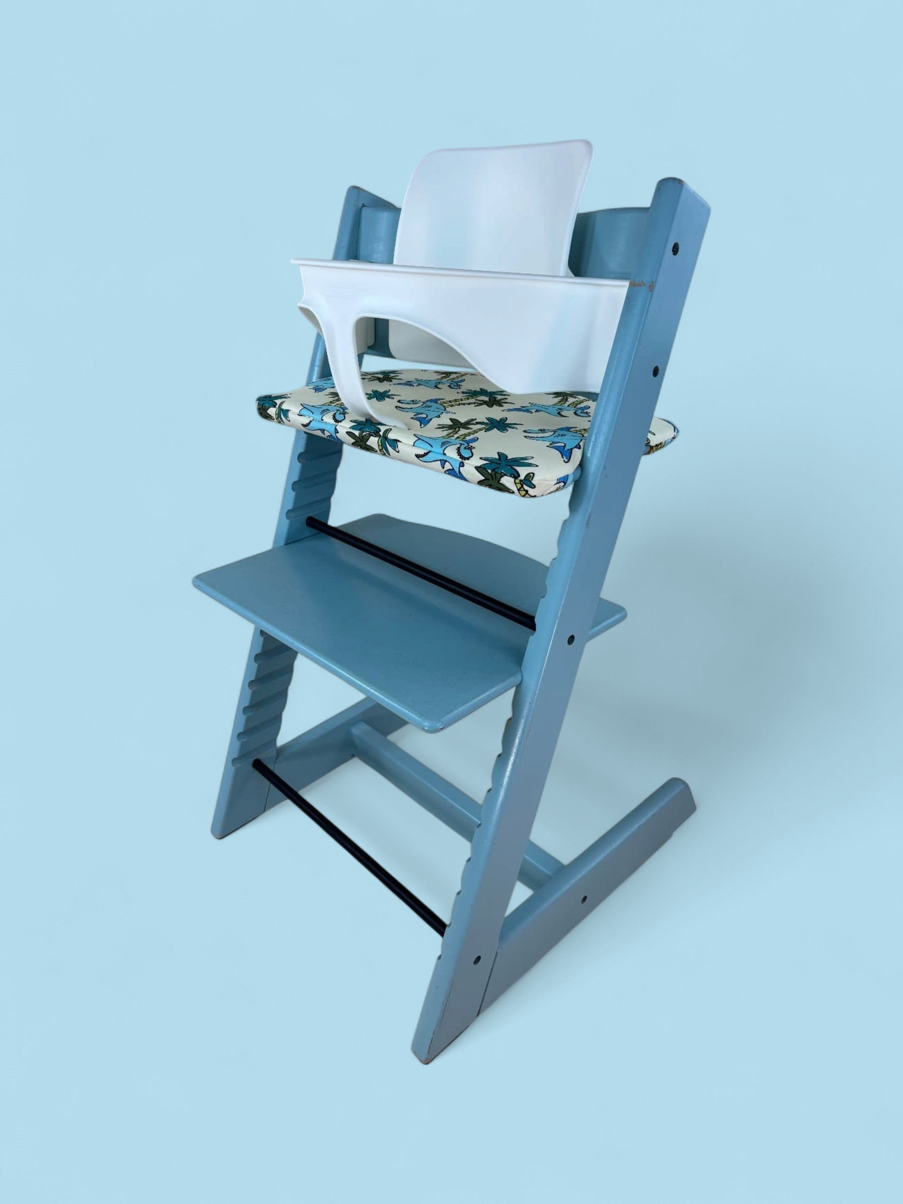 Stokke® Tripp Trapp inkl. Babyset & Kissen / Aqua Blue / abgenutzter Zustand