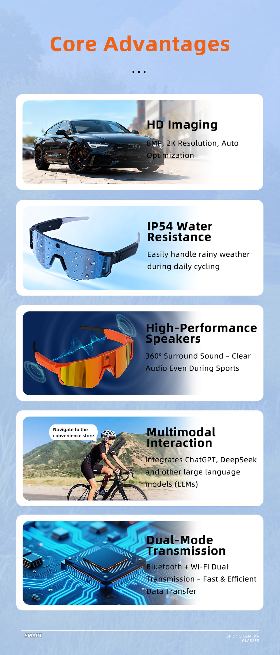 Miniatura: New AI smart shooting&recording glasses with 800W camera, HD anti-shake bicycle 