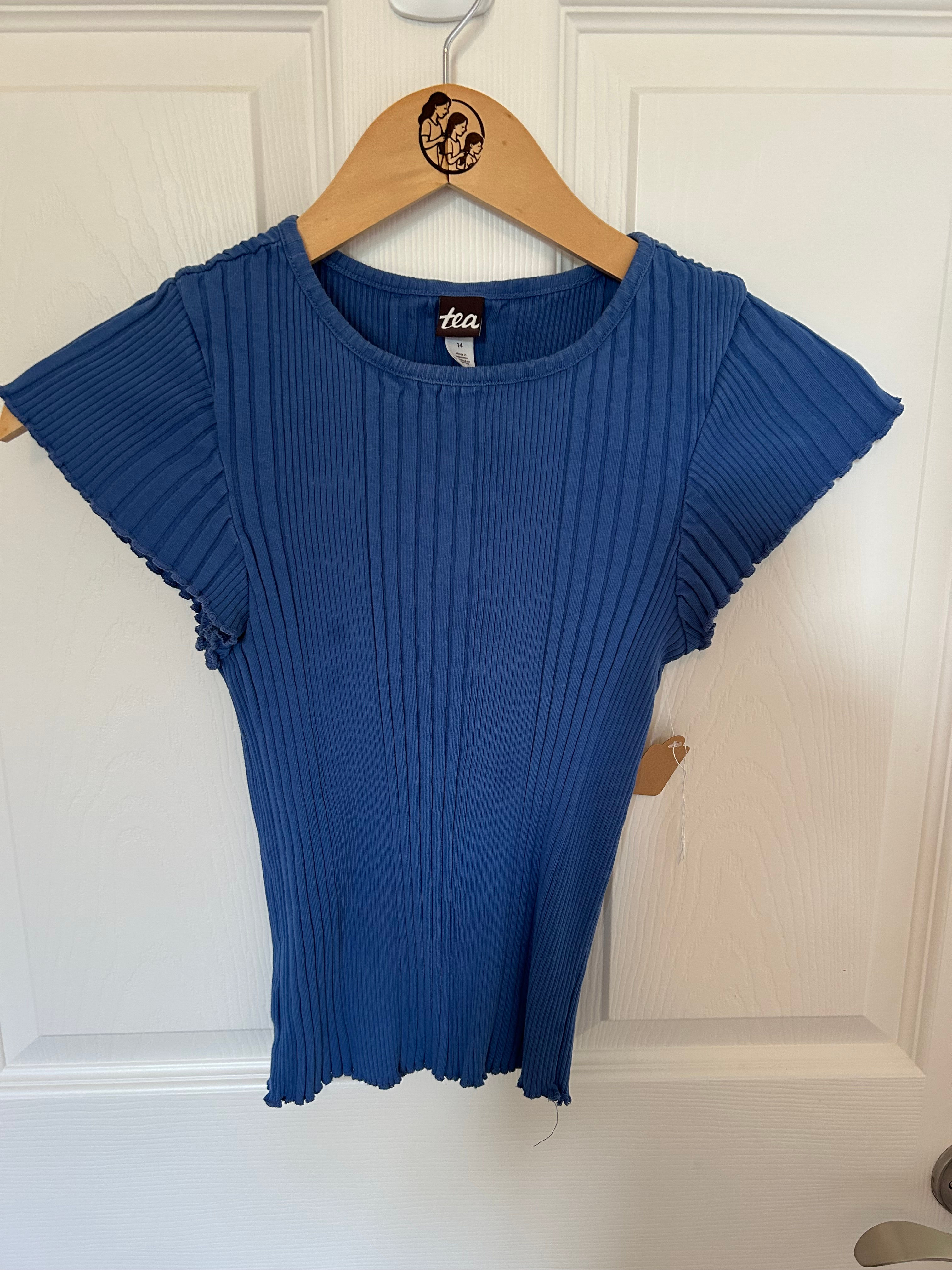 Girls blue ribbed shirt size 14