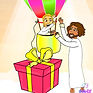 Image of a boy visiting Jesus in a hot air balloon by OHANDE