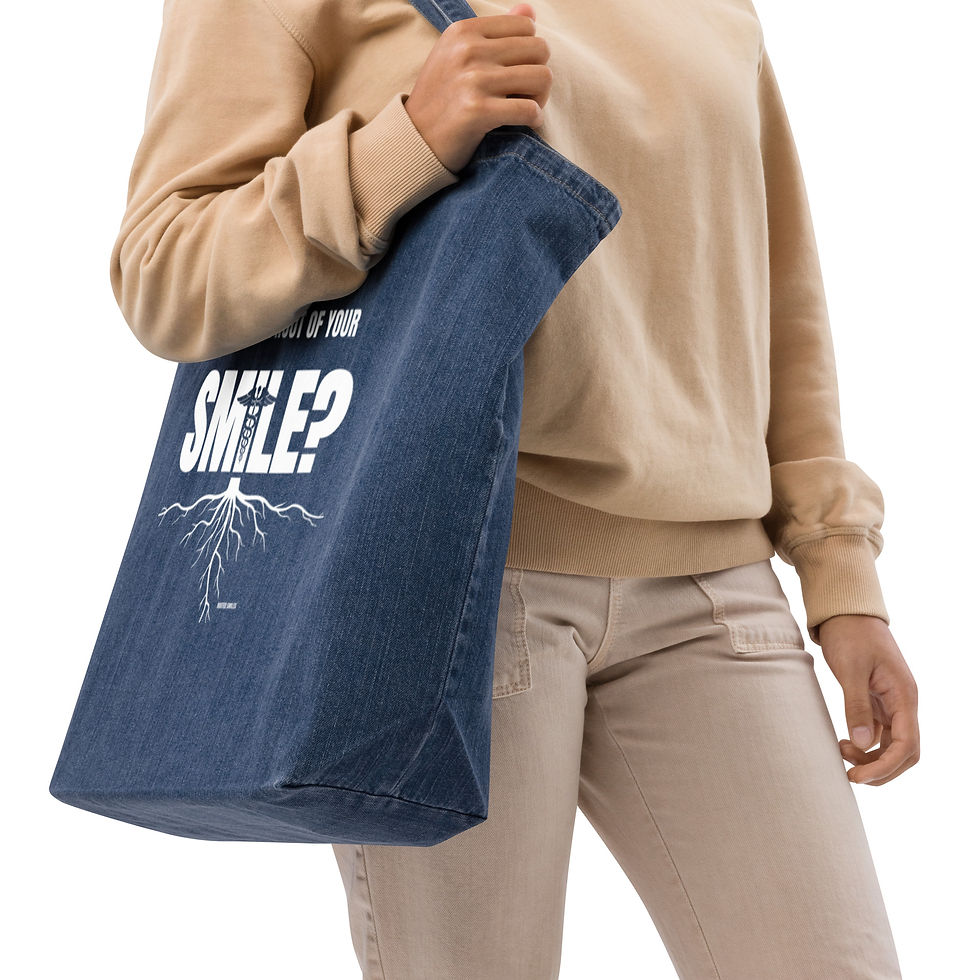 Thumbnail: “What is the Root of your Smile?” Health Organic denim tote bag