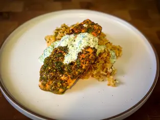 Peruvian Pan Seared Salmon & Yellow Rice