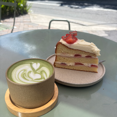 matcha and coffee at outdoor café Khanom House Chippendale Sydney