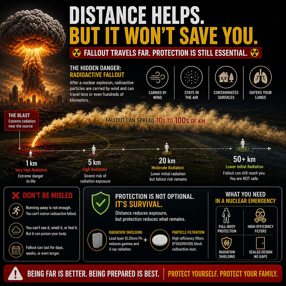 Many people believe that being far away from a nuclear explosion automatically means safety. In reality, one of the biggest dangers after a nuclear event is not only the initial blast — it is radioactive fallout.
