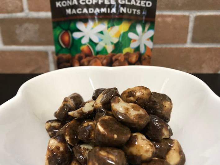Kona coffee glazed macadamia nuts, mementravel