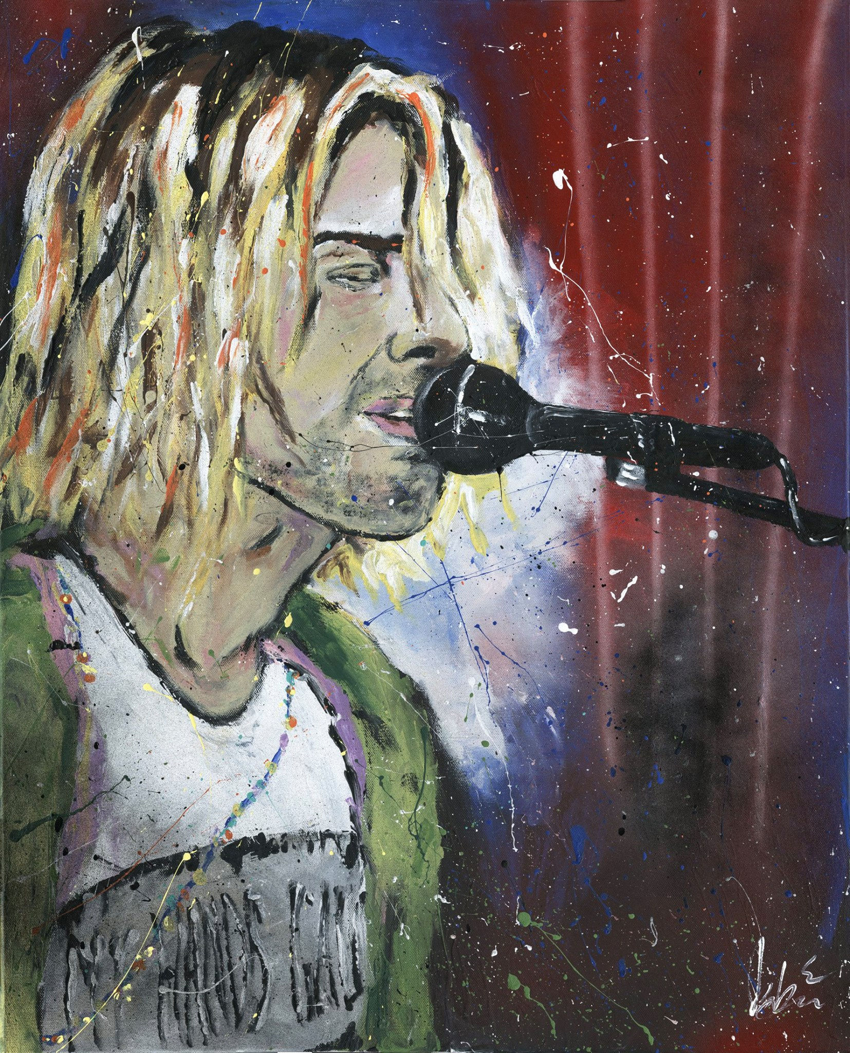 bust fingerpainting of Kurt Cobain singing