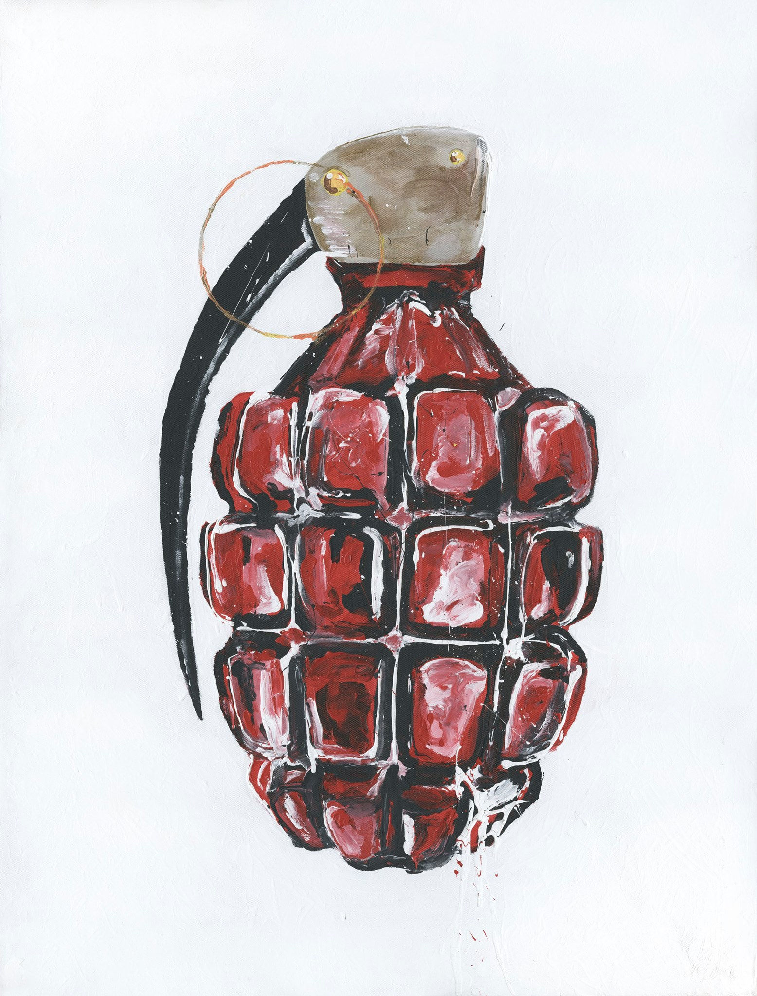 fingerpainting of red hand grenade