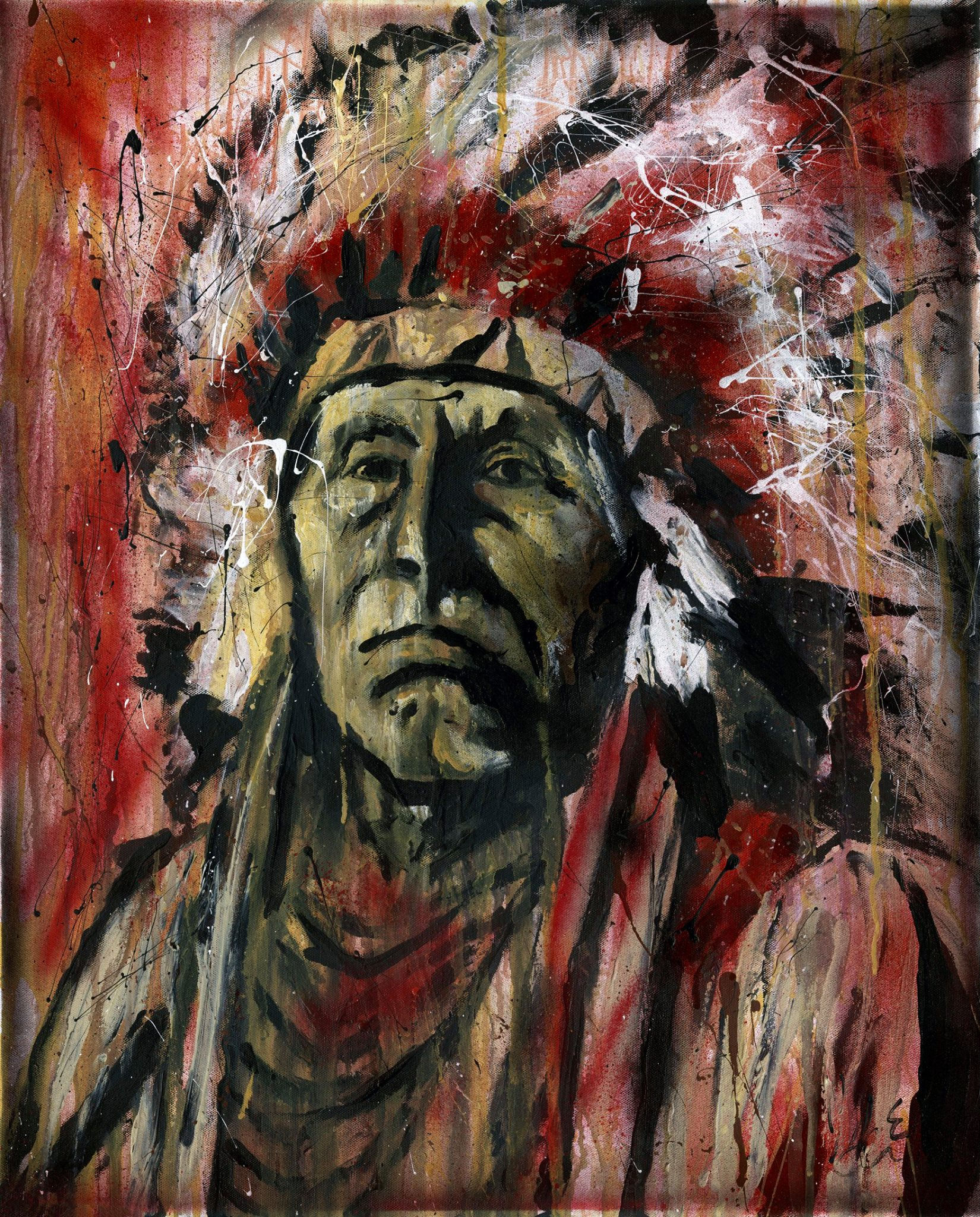 headshot fingerpainting of Chief Red Tomahawk