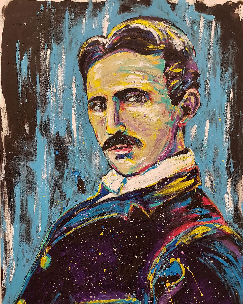 headshot fingerpainting of Nikola Tesla