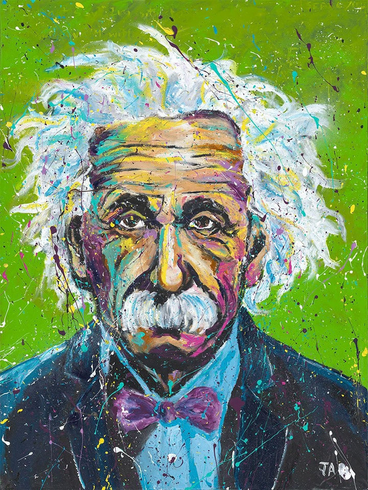 headshot fingerpainting of Albert Einstein