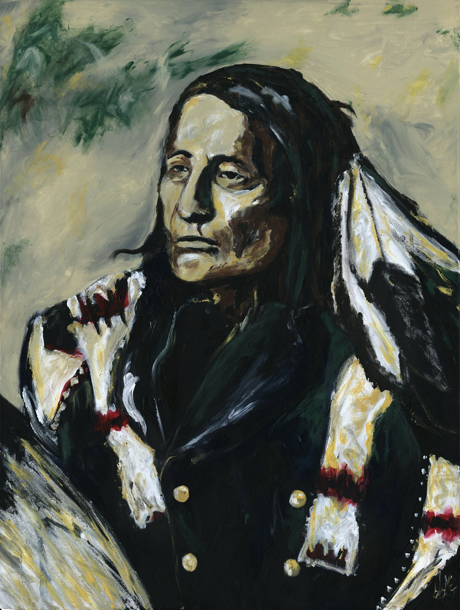 bust fingerpainting of Chief Bobtail
