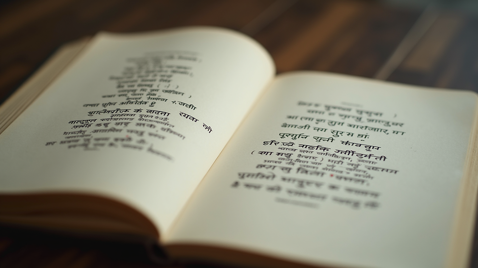 Close-up view of a notebook with handwritten Hindi poetry