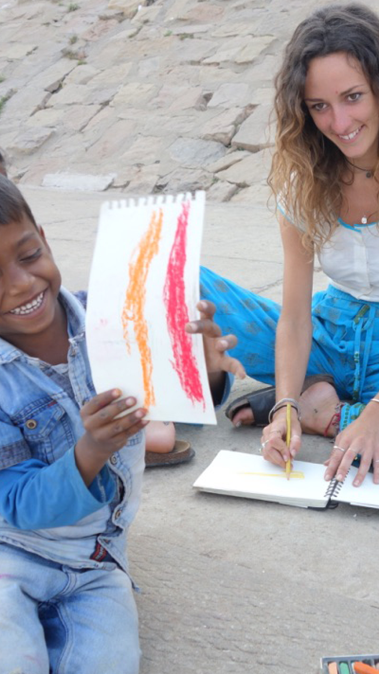Georgie Mason doing some art therapy with a charity