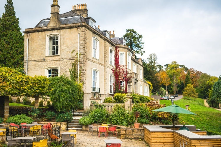 The patio at Combe Grove, Somerset, UK