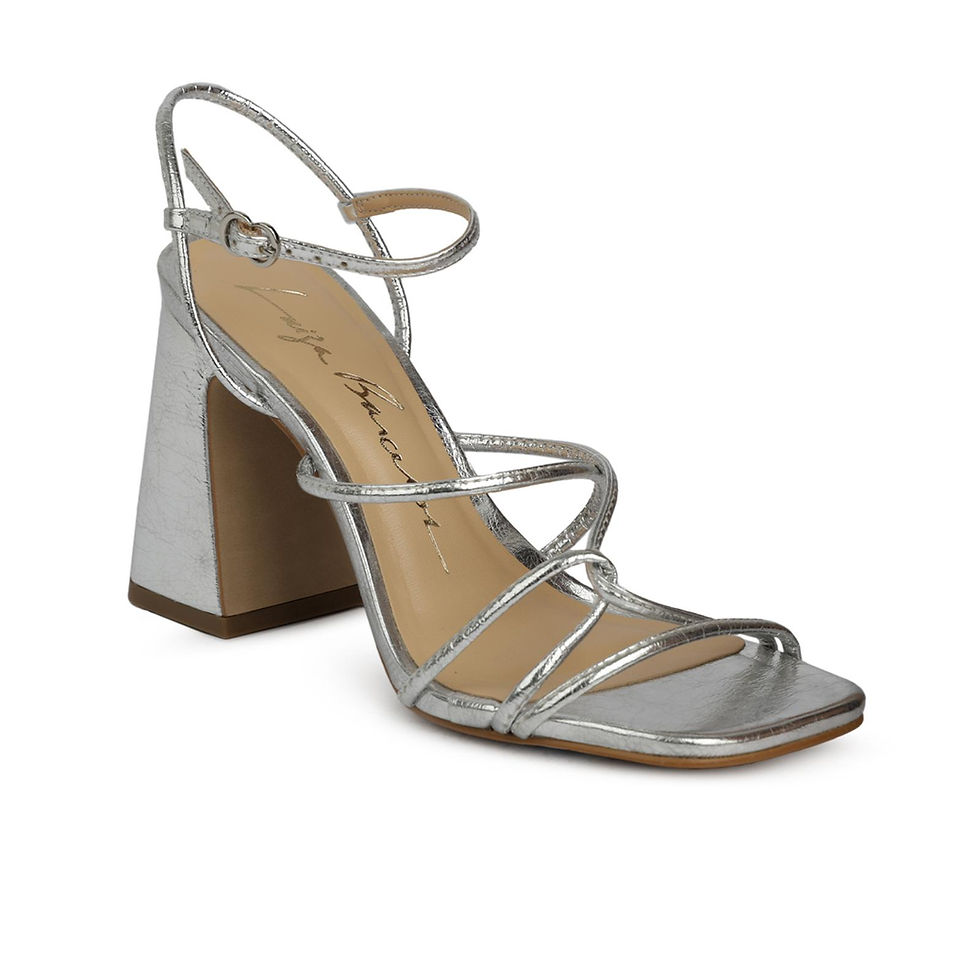 HIGH HEEL SANDALS WITH INTERTWINED STRAPS SILVER
