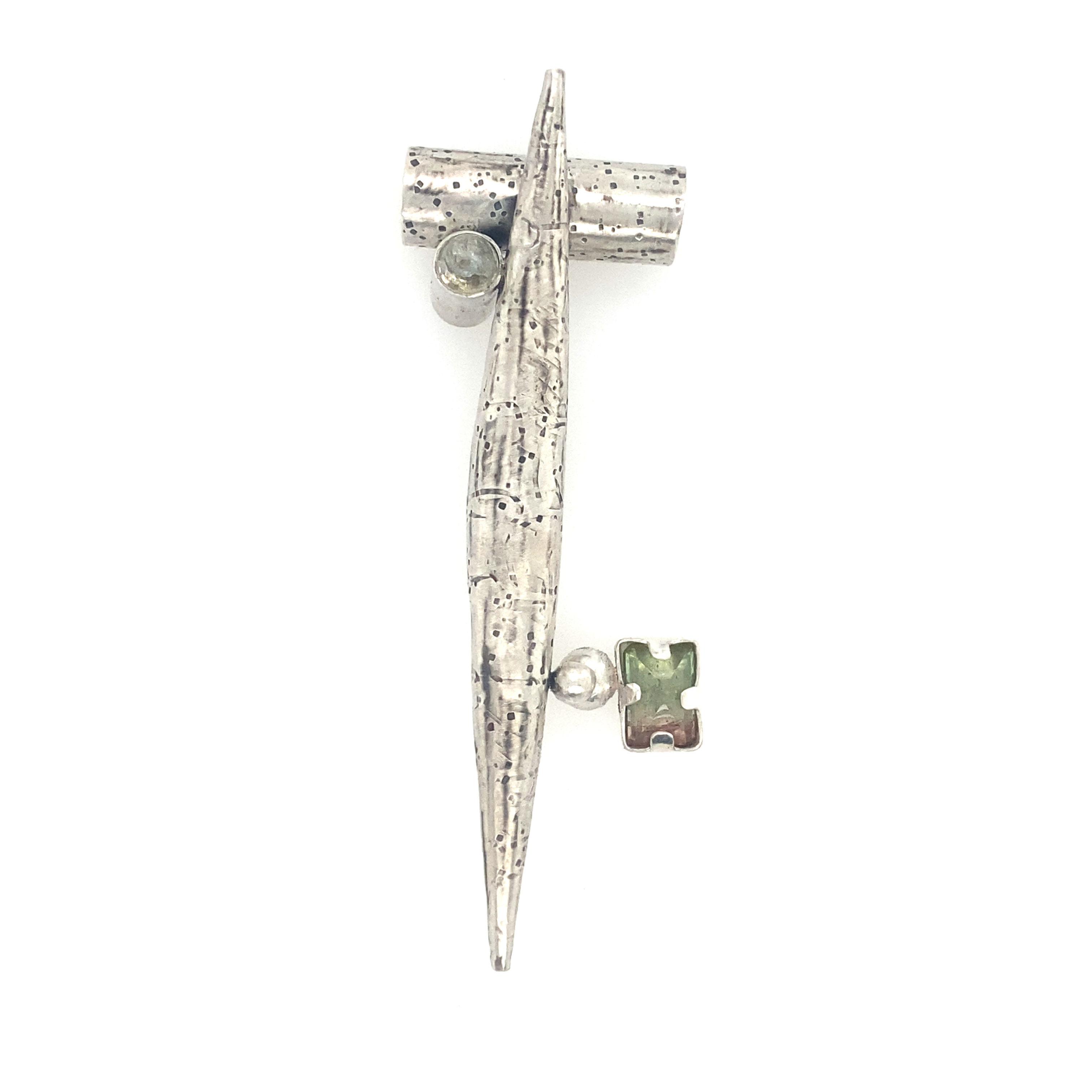 Sterling silver textured spiculum with tourmalines