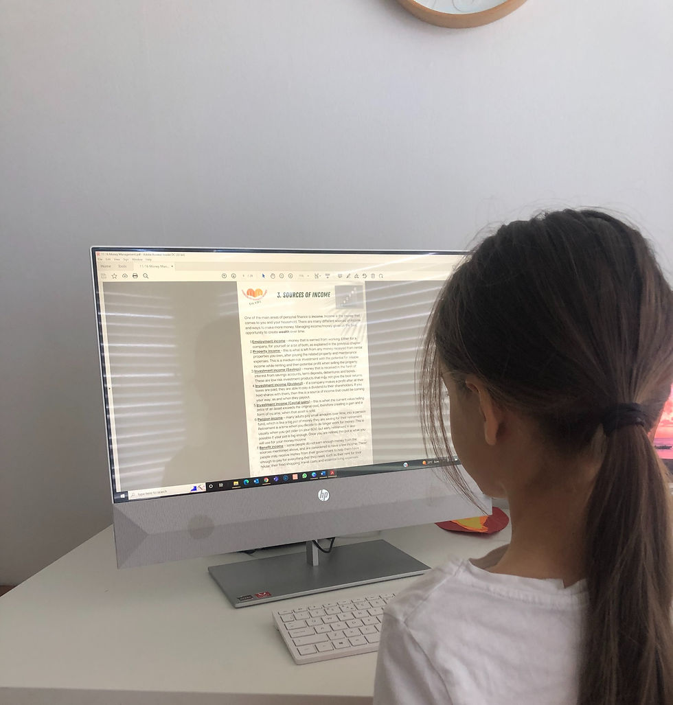 Teen reading Money Management on PC