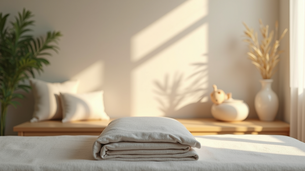 Close-up view of a serene therapy room with calming colors and soft lighting