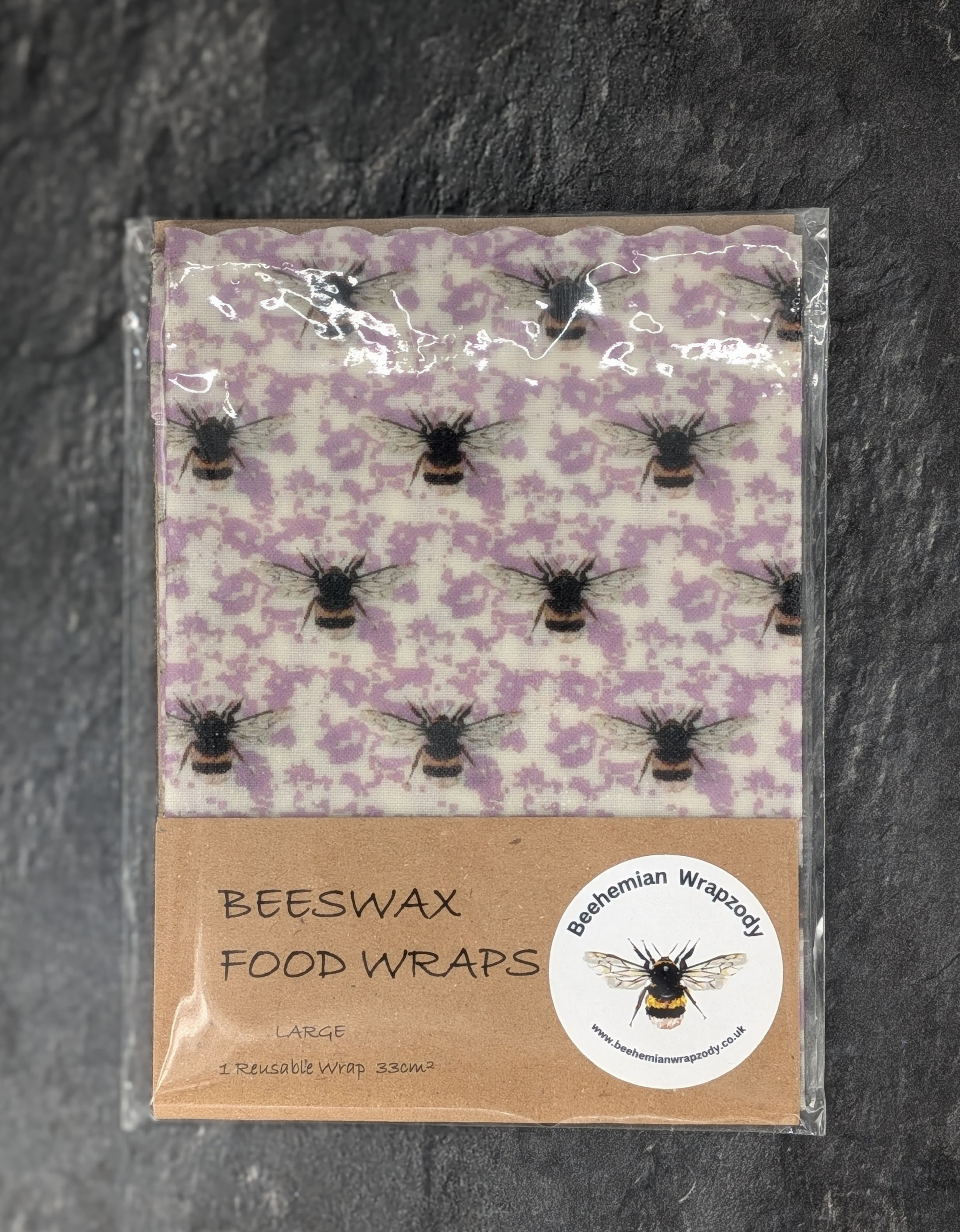 1 Large Beeswax Food Wrap - Purple Bee