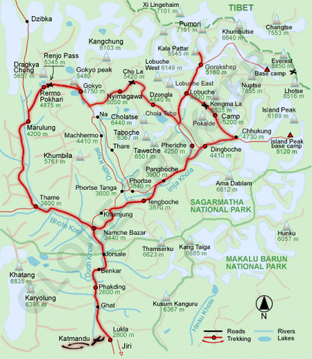 Nepal - Three Hight Passes and Everest Base Camp Trek map