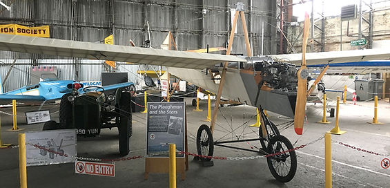 Ferguson Flyer 1911 (Flying) Replica, seen on the three-part BBC documentary series "The Great-Flying-Challenge" during 2016, pictured here in the main Ulster Aviation Society' hangar with a Ferguson MK3 Tractor