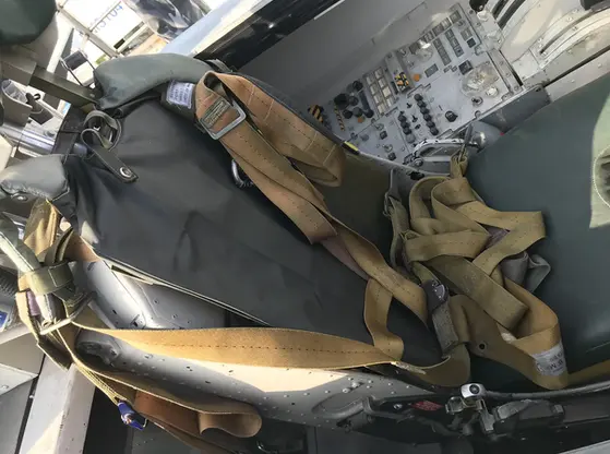 Ejection Seat straps inside the Tornado Cockpit nose at the Ulster Aviation Society