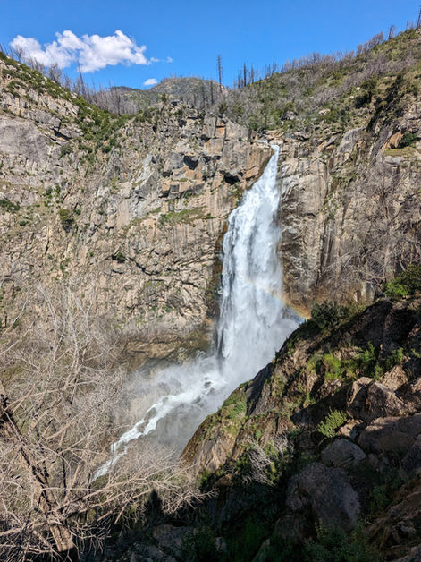 A rainbow is seen in the spray of Feather Falls.