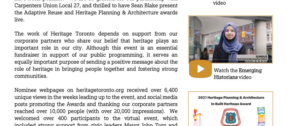 Local 27 is a proud supporter of the Toronto Heritage Awards!